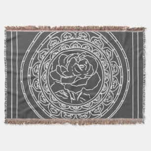 White Rose Mandala - Throw Blanket Decke