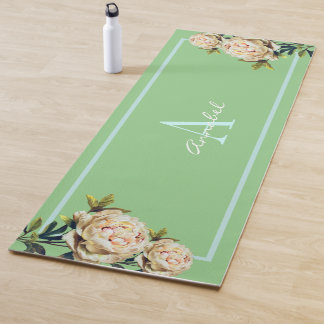 White Rose mit Monogramm aquamarin Yogamatte