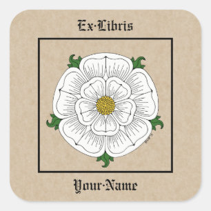 White Rose of York Buchzeichen Quadratischer Aufkleber