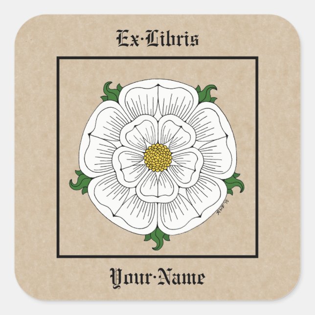 White Rose of York Buchzeichen Quadratischer Aufkleber (Vorderseite)