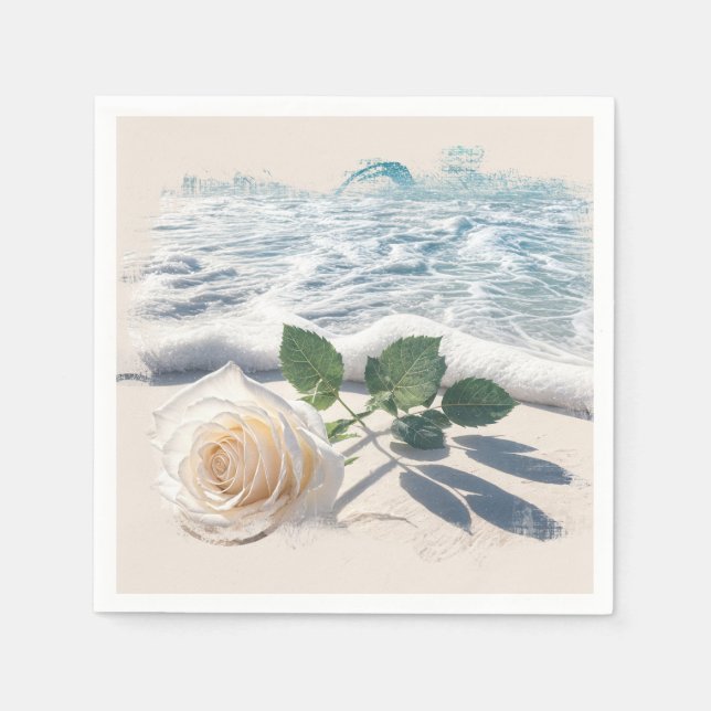 White Rose On Beach Sand  Serviette (Vorderseite)