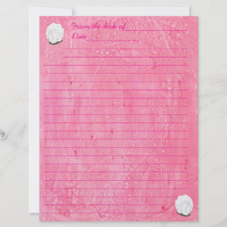 White Rose on Lined Pink Stationery Briefbogen