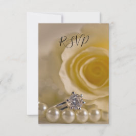White Rose Ring Pearls Wedding RSVP Response Card Karte
