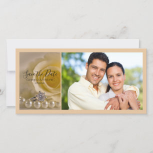 White Rose, Ring und Perlen Hochzeit Speichern Sie Save The Date