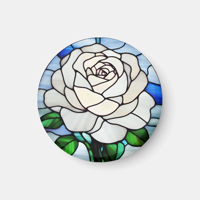 White Rose Stained Glass Magnet (Vorne)