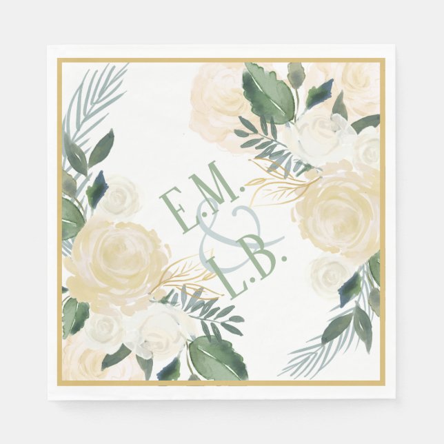 White Rose und Gold Boho 2 Serviette (Vorderseite)