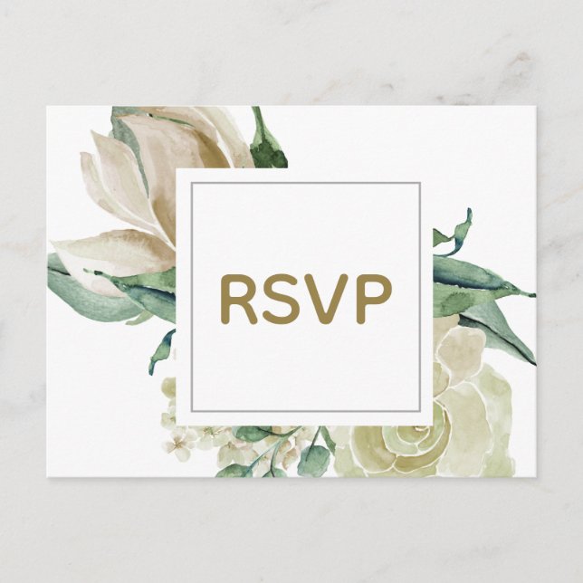 White Rose Watercolor Wedding RSVP-Karte Einladungspostkarte (Vorderseite)