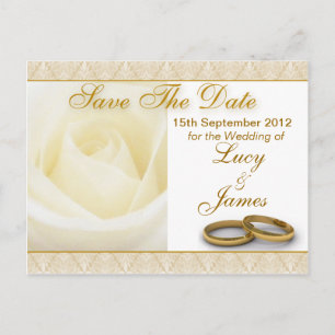 White Rose & Wedding Rings Save the Date Karte