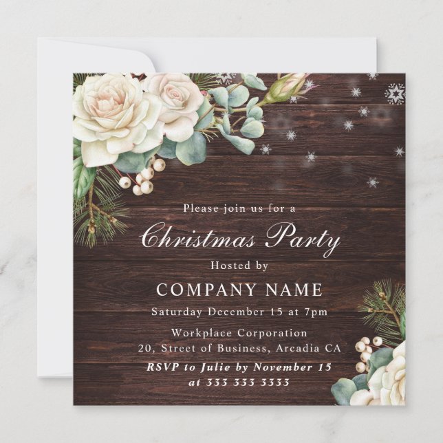 White Rose Weihnachten Party für Watercolor Einladung (Vorderseite)