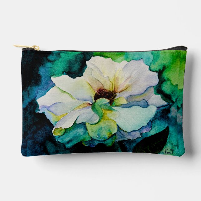 White Rose Zipper Pouch Zubehörtasche (Vorderseite)