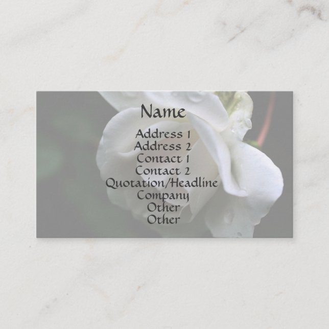 White Rosenknospe Raindrops Floral Business Card Visitenkarte (Vorderseite)