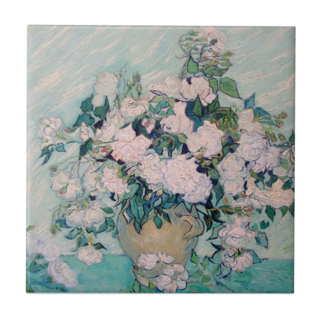 White Roses-1890-Vincent van Gogh Fliese (Vorderseite)
