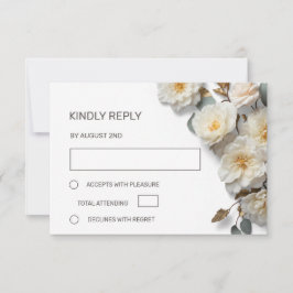 White Roses 3D Flowers RSVP Karte