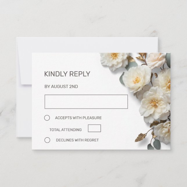 White Roses 3D Flowers RSVP Karte (Vorderseite)