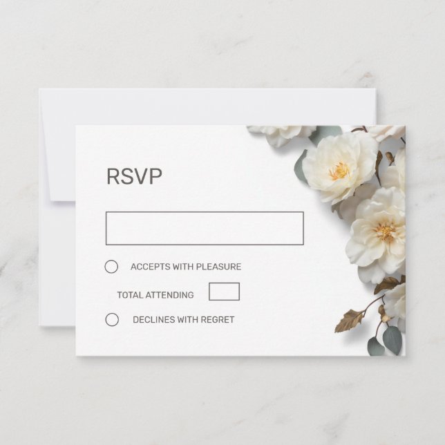 White Roses 3D Flowers RSVP Karte (Vorderseite)
