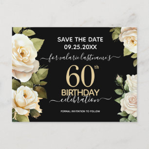 White Roses 60. Geburtstag Save the Date Postkarte