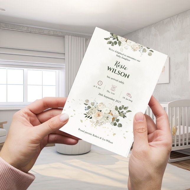 White Roses Baby Announcement Einladung (Von Creator hochgeladen)