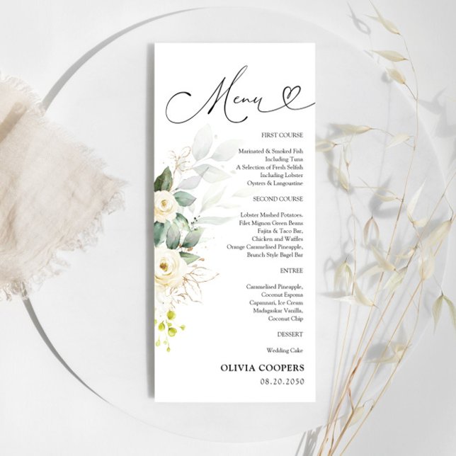 White Roses Baby Duschmenü Menükarte (Von Creator hochgeladen)