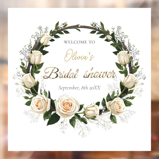 White Roses & Baby's Atem Brautparty Fensteraufkleber (Blatt 2)