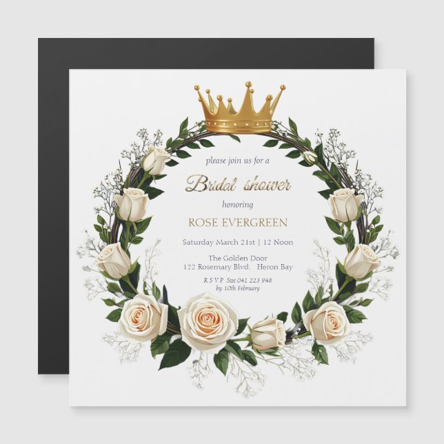 White Roses & Baby's Atem Brautparty Magneteinladung (Vorne/Hinten)