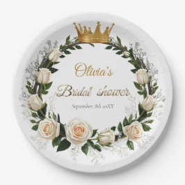 White Roses & Baby's Atem Brautparty Pappteller