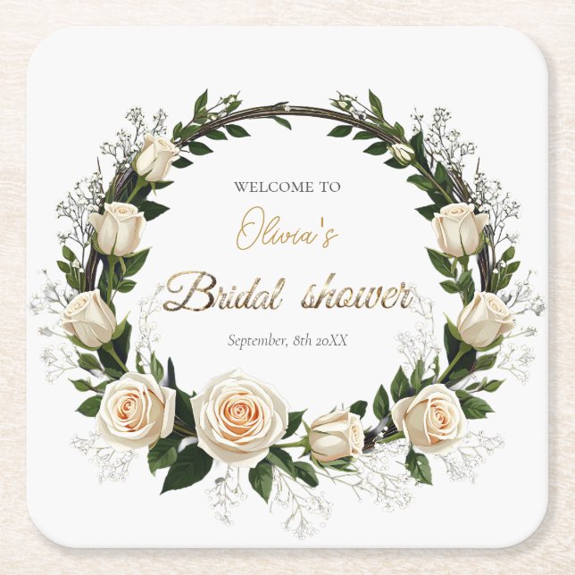 White Roses & Baby's Atem-Lieblinge Rechteckiger Pappuntersetzer (Vorderseite)