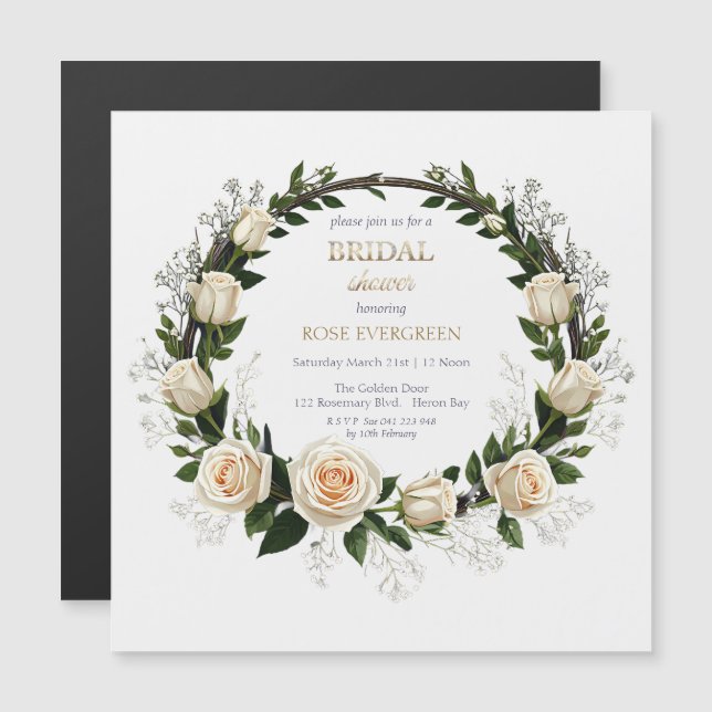 White Roses & Baby's Atem Magneteinladung (Vorne/Hinten)