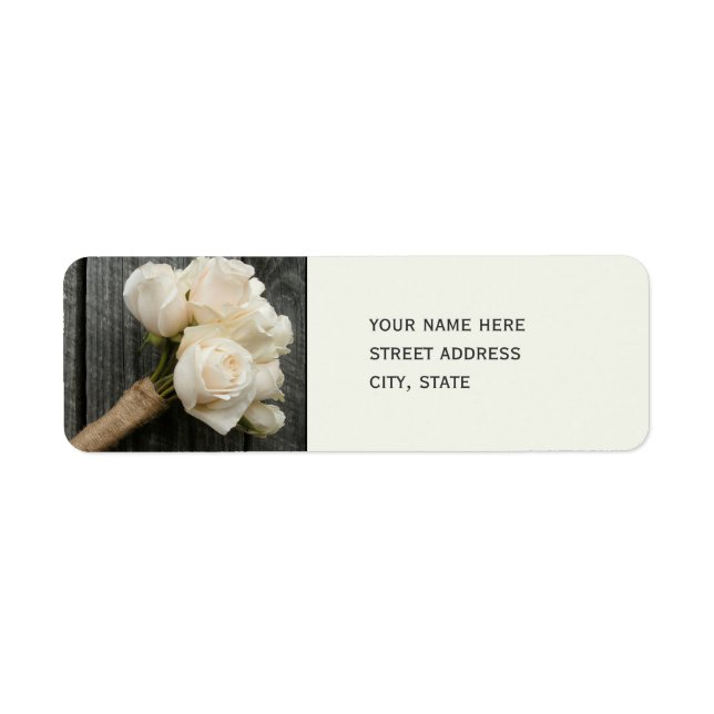 White Roses & Barnwood Wedding Address Label (Vorne)