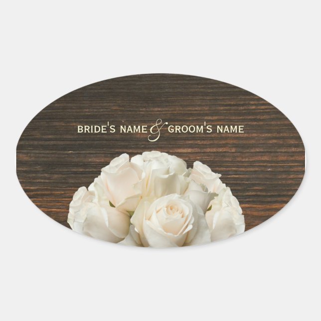 White Roses & Barnwood Wedding Sticker (Vorderseite)
