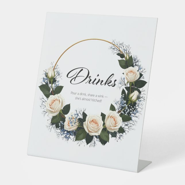 White Roses & Blue Baby’s Breath Drinks Sockelschild (Vorderseite)