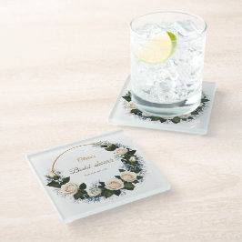 White Roses & Blue Baby’s Breath  Glasuntersetzer