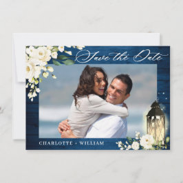 White Roses Blue Wood FOTO Wedding Save The Date