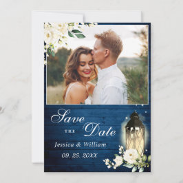 White Roses Blue Wood Lantern Foto Hochzeit Save The Date