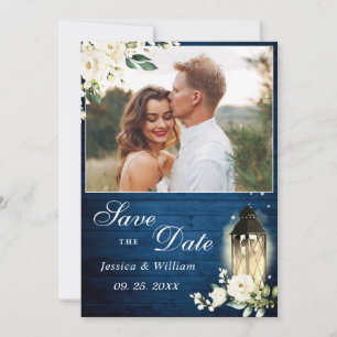 White Roses Blue Wood Lantern Foto Hochzeit Save The Date