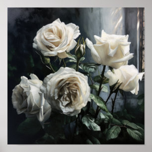 White Roses Blume Art Print Poster