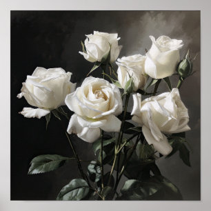 White Roses Blume Art Print Poster