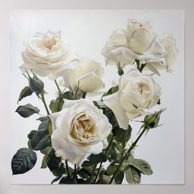 White Roses Blume Art Print Poster (Vorne)