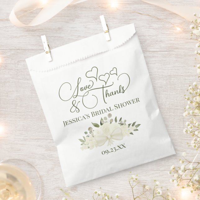 White Roses Bouquet Liebe & Danke Brautparty Geschenktütchen (Ausgeschnitten)