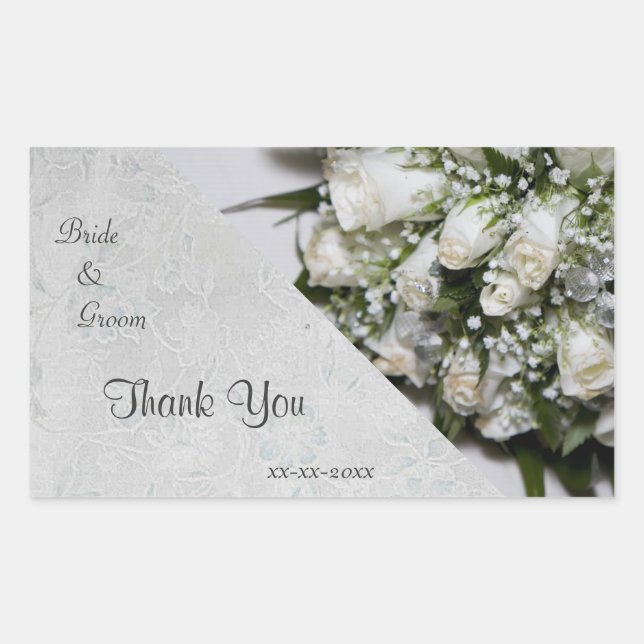 White Roses Bouquet Wedding Danke Sticker (Vorderseite)
