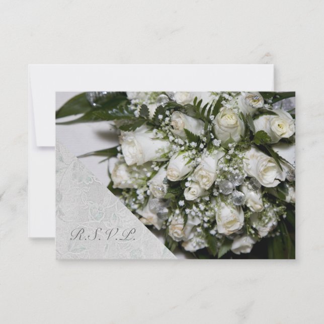 White Roses Bouquet Wedding RSVP (Vorderseite)