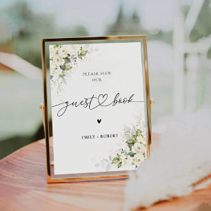 White Roses Brautparty Guest Book Sign Sockelschild