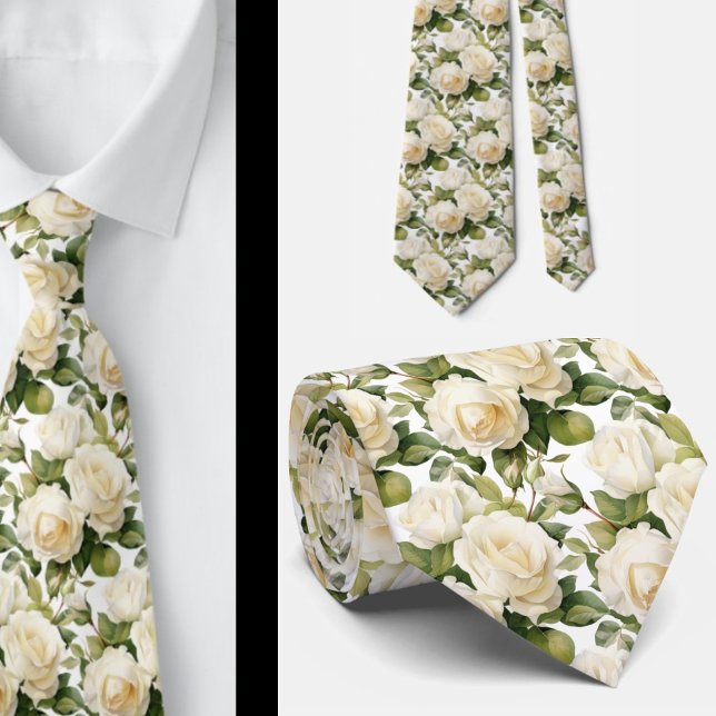 White Roses Classic Formale Floral Neck Tie Krawatte (Von Creator hochgeladen)