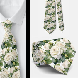 White Roses Classic Formale Floral Neck Tie Krawatte