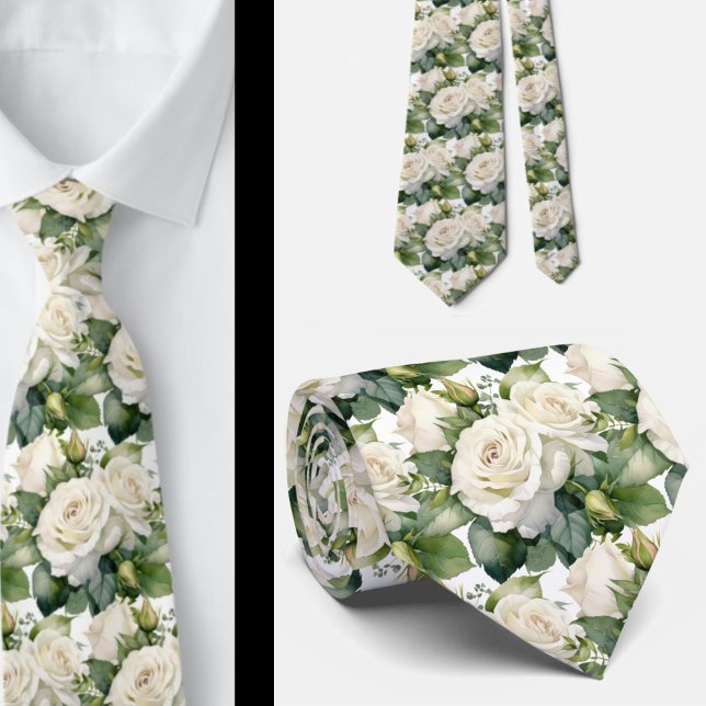 White Roses Classic Formale Floral Neck Tie Krawatte (Von Creator hochgeladen)