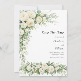 White Roses Cream Wedding Save The Date QR Code Einladung