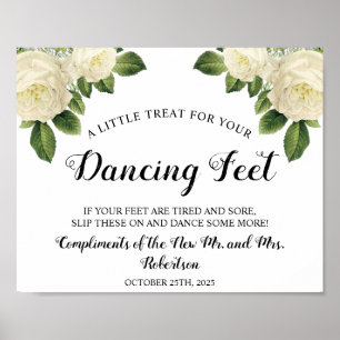 White Roses Dancing Feet Flip Flops Hochzeitszeich Poster
