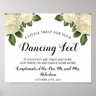 White Roses Dancing Feet Flip Flops Hochzeitszeich Poster