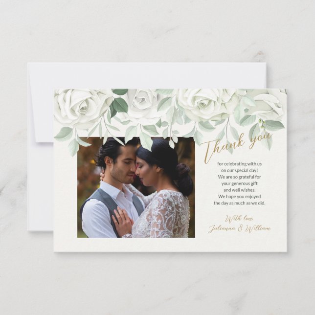 White Roses Dankeschön Karte (Vorderseite)