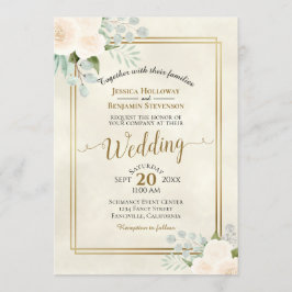 White Roses & Eucalyptus Boho Hochzeit der Wasserf Einladung