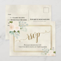 White Roses & Eucalyptus Gold Wedding RSVP